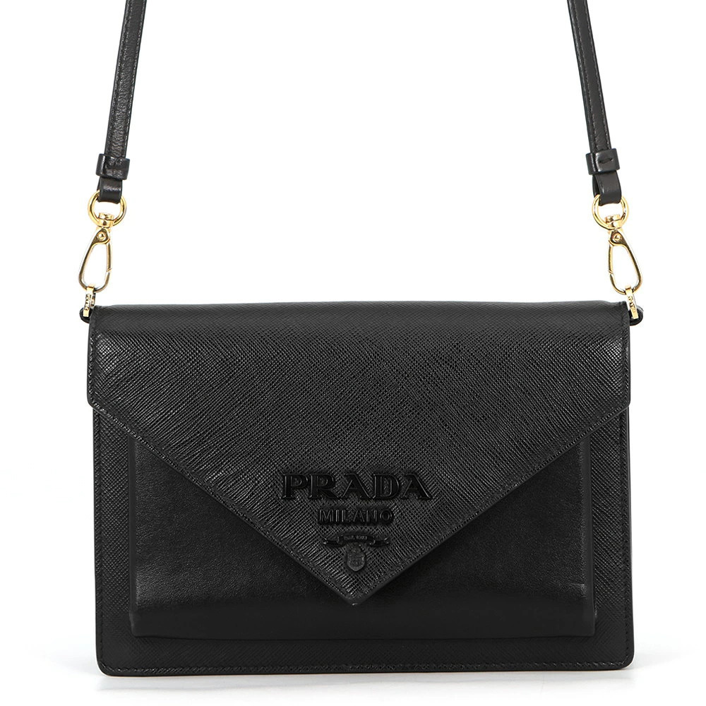 Prada Envelope Crossbody Bag Leather Black